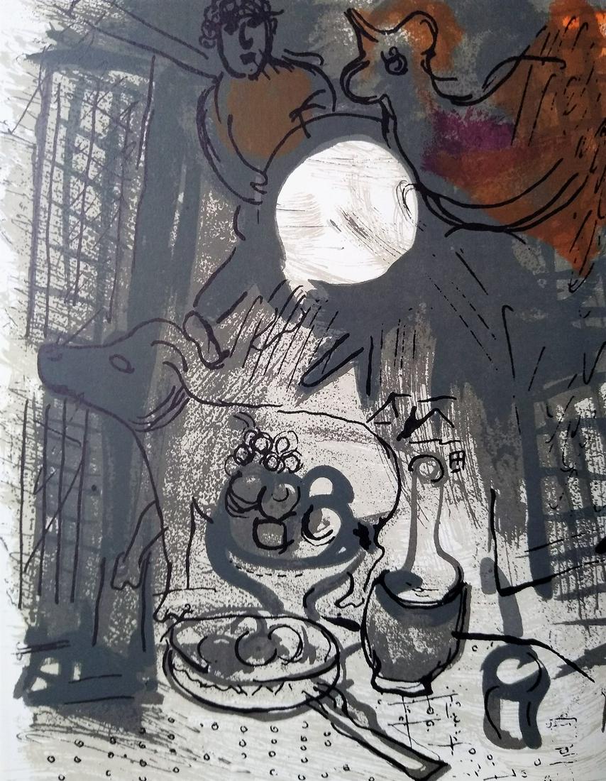 Nature Mort Brune - Chagall Marc: Title: Nature Mort Brune Artist: Chagall Marc Date/Period: 1957 Materials: Paper Dimension: 8.75" x 7.5" Description: Original color lithograph Unsigned and unnumbered edition of 6000 from the book by