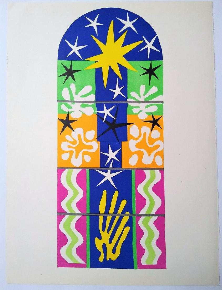 Christmas Eve - Matisse Henri(after): Title: Christmas Eve Artist: Matisse Henri(after) Date/Period: 1958 Materials: Paper Dimension: 13 7/8" x 10 3/8" Description: Lithograph after a gouache decoupee from Verve 35/36 devoted to Matisse's