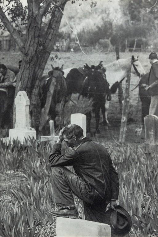 Henri Cartier-Bresson- Mourning at the Graveside, Taos: Artist: Henri Cartier-Bresson Title: Mourning at the Graveside, Taos, NM, 1947 Medium: Sheet Fed Gravure, 1952, France Dimensions: 9.15x13.5" Additional Information: Heat Wax Mounted on 14x18" Conserv
