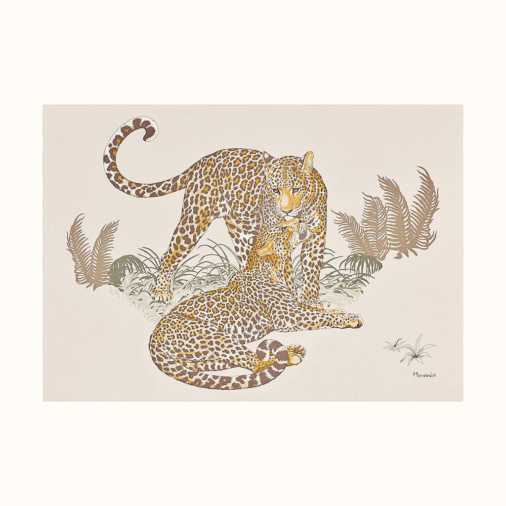 Hermes Blanket Jungle Love Natural Mongolian Cashmere /: Guaranteed authentic limited edition Hermes coveted Jungle Love features Mongolian Cashmere and Silk in Natural. This exquisite blanket elevates any room in any home! 94% Cashmere and 6% Silk. Accompa