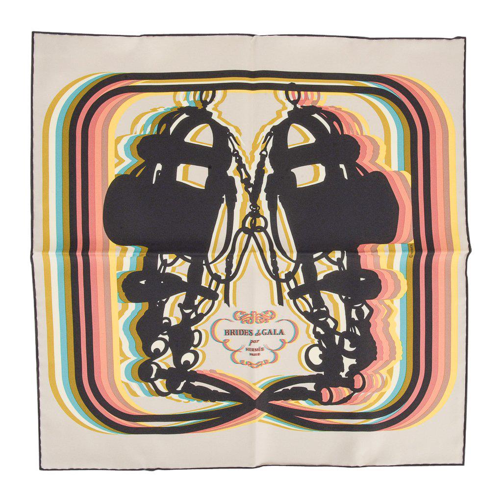 Hermes Scarf Brides de Gala Shadow 45 Beige / Ebene: Guaranteed authentic Hermes Limited Edition Brides de Gala Shadow Silk Twill scarf 45 cm designed by Hugo Gygkar. Depicts halo effect around the iconic print of the best selling scarf in history! The 