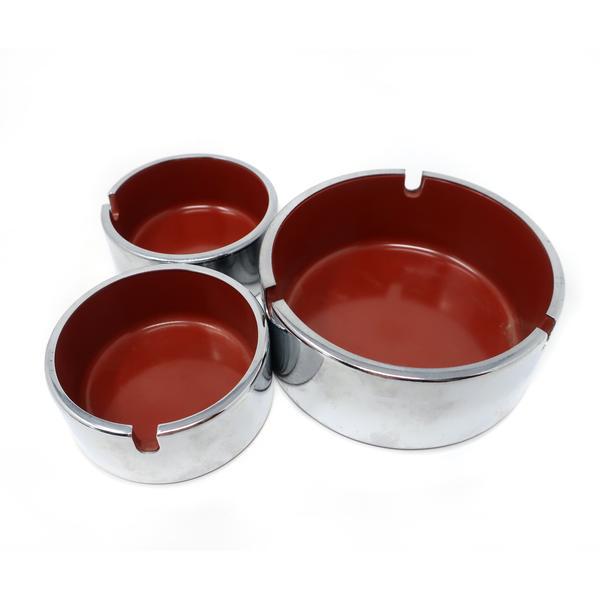 Set of Three Isamu Kenmochi Chrome & Plastic Ashtrays (1 of 5)