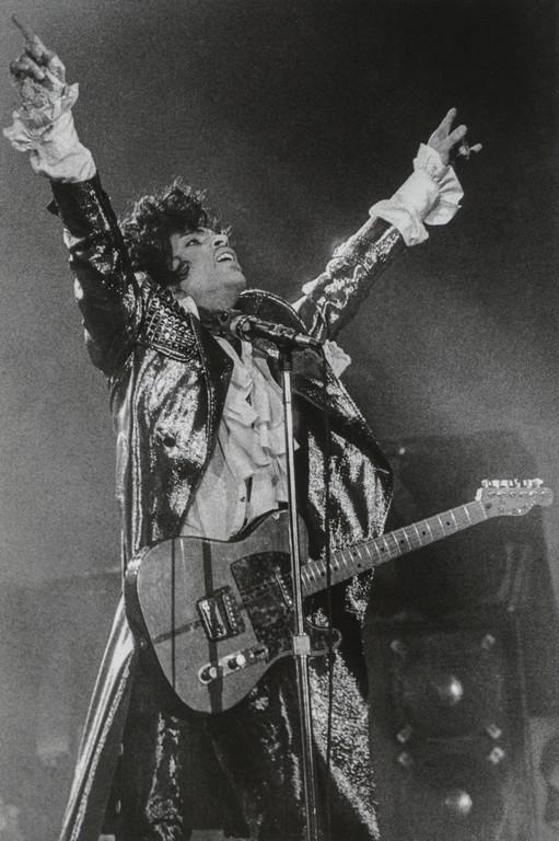 Bob Gruen- Prince, Madison Square Garden, NYC, 1985: Artist: Bob Gruen Title: Prince, Madison Square Garden, NYC, 1985 Medium: Photo Litho, 2011, China Dimensions: 7.3x10.95" Additional Information: Heat Wax Mounted on 11x14" Conservation Board. Bob Gru