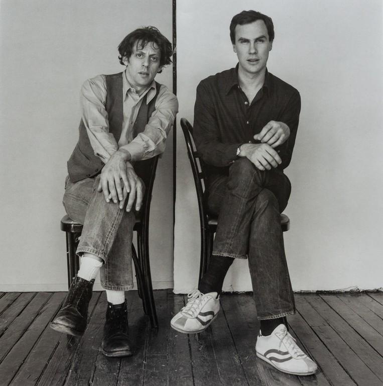 Robert Mapplethorpe- Philip Glass and Robert Wilson: Artist: Robert Mapplethorpe Title: Philip Glass and Robert Wilson, 1976 Medium: Photo Litho, 1992, Italy Dimensions: 10.4x10.45" Additional Information: Heat Wax Mounted on 12x16" Conservation Board.