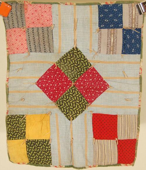 1890's Four Patch Diamond Antique Miniature DOLL QUILT (1 of 7)