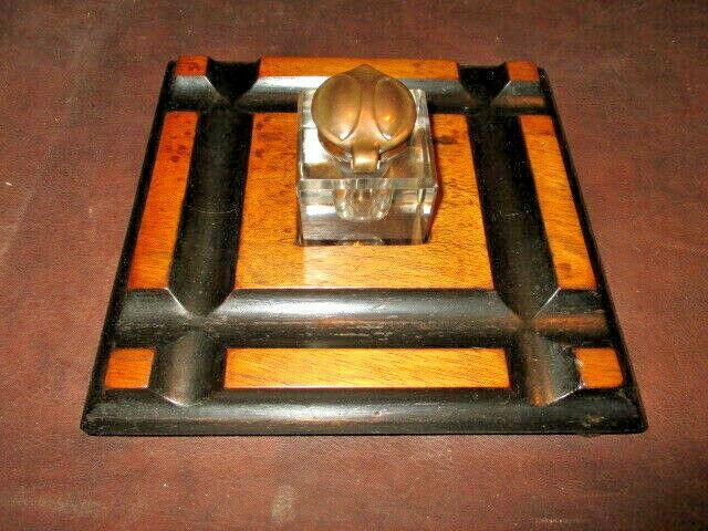 Antique Art Noveau Inkwell Wooden Desk Set W/ 4 Wooden (1 of 12)