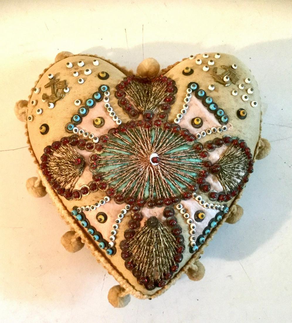 Victorian Sailors Heart Beaded Valentine Cushion (1 of 4)