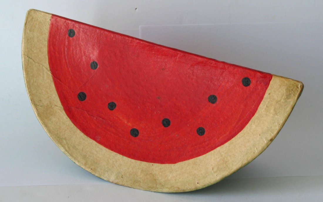 Vintage papier mache watermelon wedge.: Title: Vintage papier mache watermelon wedge. Description: Nice colorful vintage papier mache watermelon wedge in good condition. Dimensions: 10” x 4” Circa: 1960's Shipping: Domestic: Flat-rate o