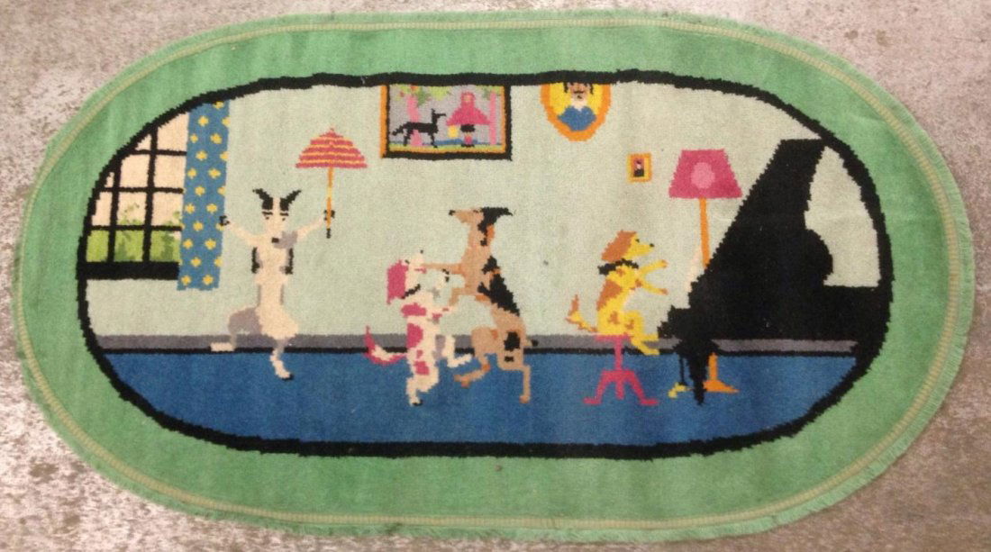 RARE TONY SARG NANTUCKET ARTIST DANCING DOGS RUG (1 of 6)
