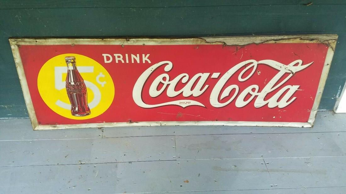 1938 coke Coca-Cola sign embossed rare bottle 5 cents (1 of 7)