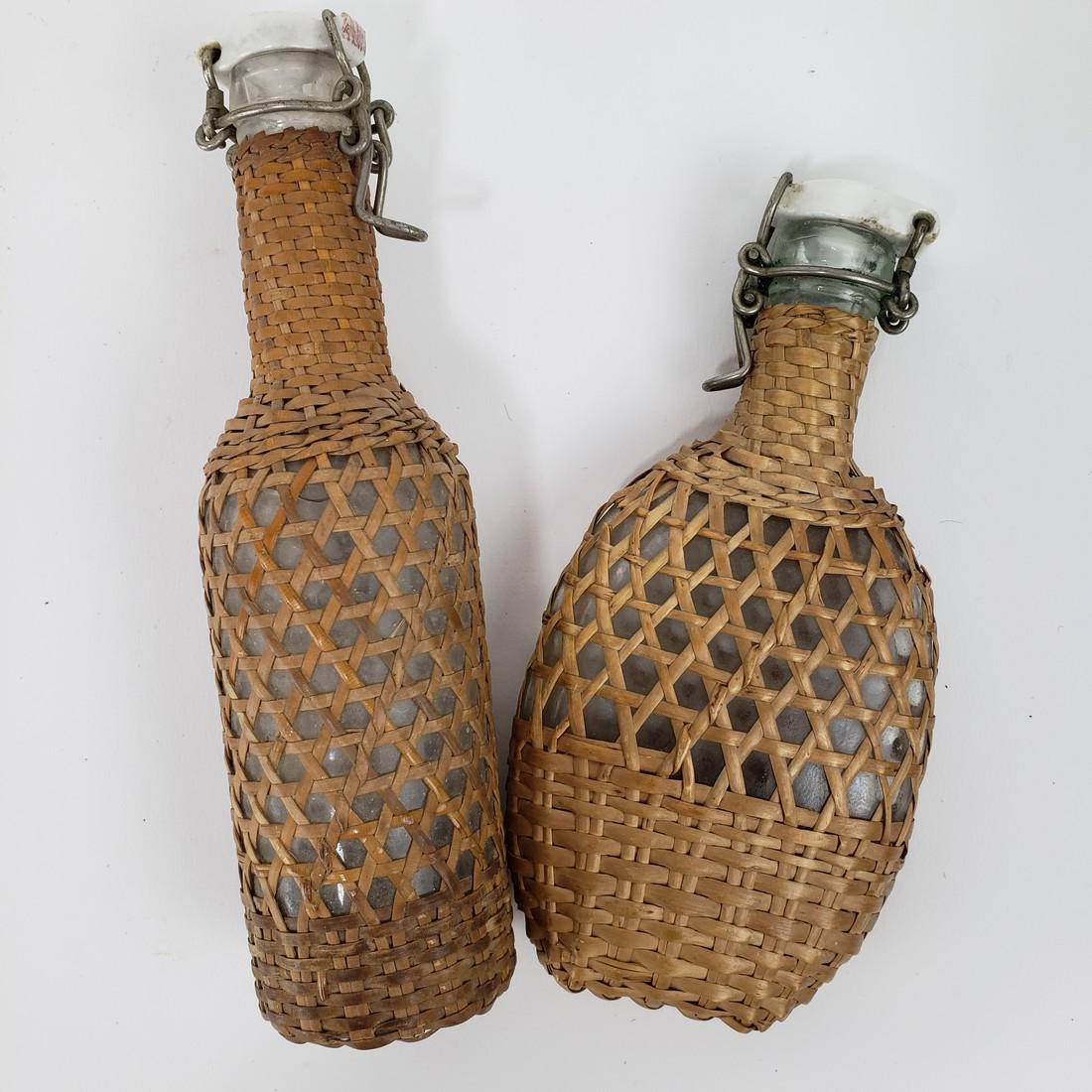 Lot of 2 Wicker Whiskey Flasks / Bottles (1 of 3)