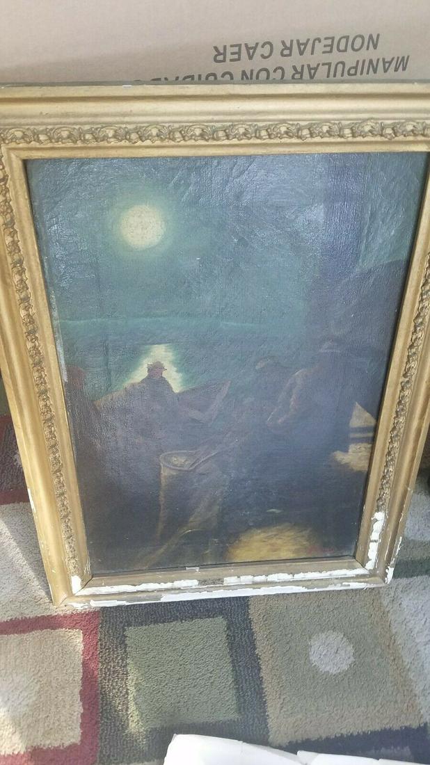 Oil painting nautical moonlight fishing Schum 1914 (1 of 4)