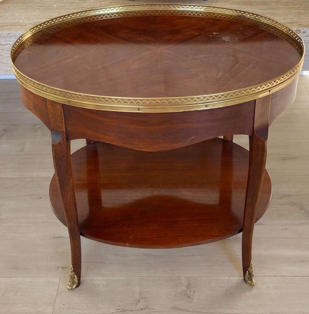 Antique Baker Furniture Mahogany Lamp Table 24"x29": This Mid-Century Baker Furniture lamp table is in absolute pristine condition. No dings or scratches. High gloss finish. It features a second shelf to display other fine collectibles, books, or magazi
