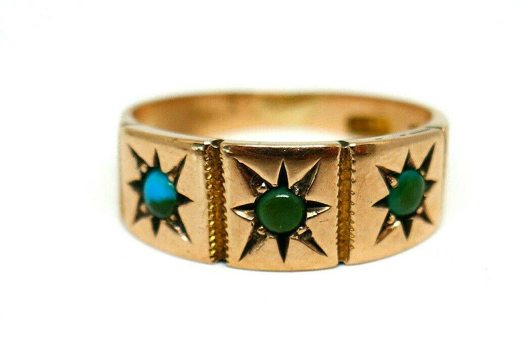 Antique 9k Rose Gold Turquoise Band Ring (1 of 8)