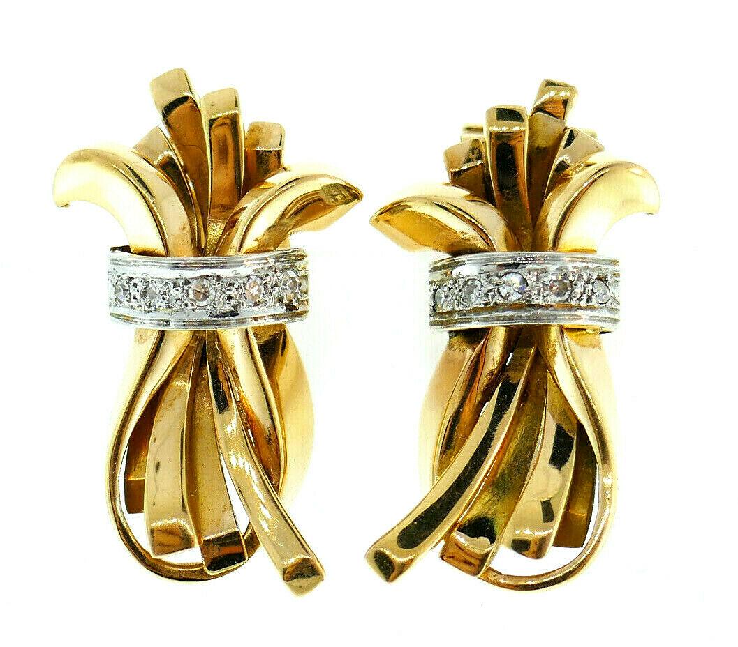 Retro 18k Yellow Gold Diamond Earrings (1 of 7)