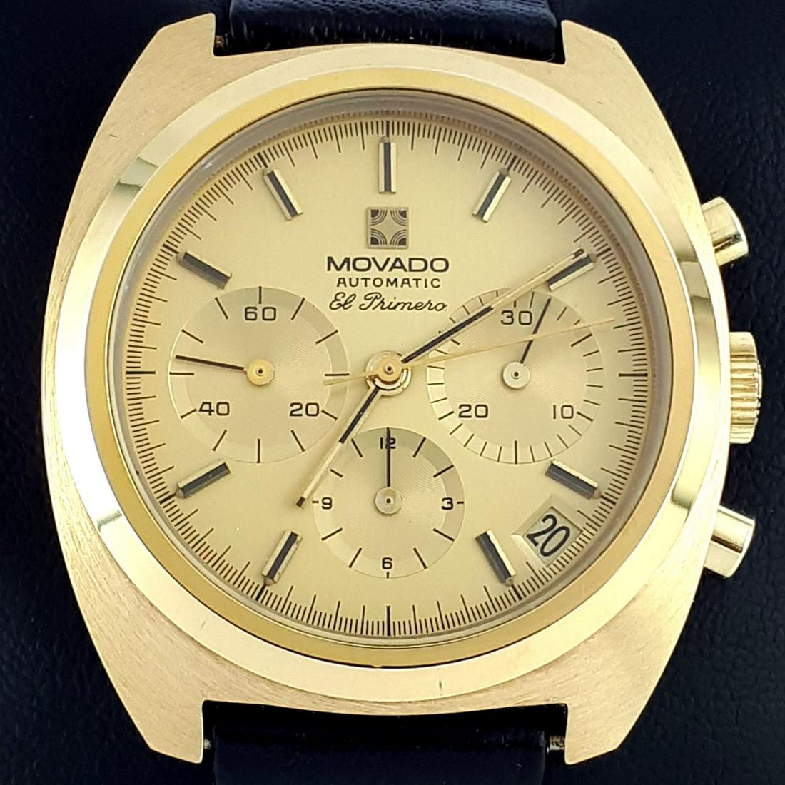 Movado - El Primero Automatic Chronograph - ref:: Brand:Movado Model:El Primero Automatic Chronograph Reference Number: ref: 20-0220-416 Gender:Men Period:1970-1979 Movement:Automatic Case material:Yellow gold Material fineness:18 kt. Extras:Bo