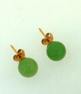14K YELLOW GOLD TRANSLUCENT APPLE JADE GORGEOUS STUD (1 of 1)
