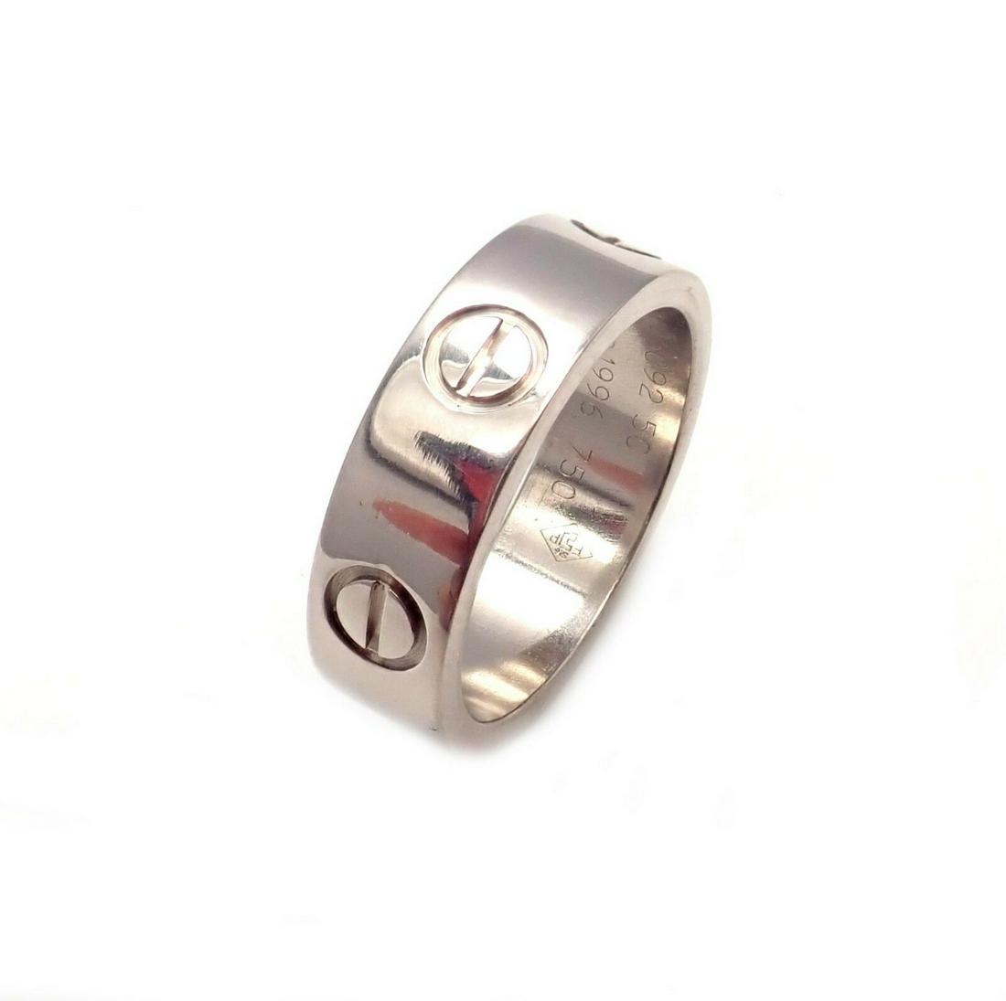 Authentic! Cartier 18k White Gold Love Band Ring Size: Authentic! Cartier 18k White Gold Love Band Ring Size European 50 US 5.25 Authentic! Cartier 18k White Gold Love Band Ring Size European 50 US 5.25 Product Description About This Piece: About Cartier: