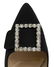 Manolo Blahnik Black Satin & Rhinestone Mules Unused - 3