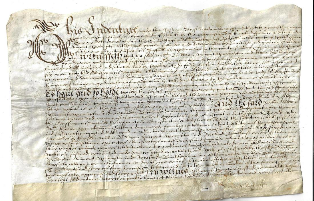 1596 Elizabethan Vellum Deed (1 of 2)