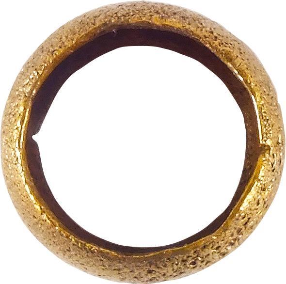 VIKING GILT BRONZE BEAD, 866-1067 AD: Just under ½” diameter. Cast, of barrel form, originally gilt with the gold now restored. Beads were valued more than gold to Vikings and the produced them as well as pillaged and ransomed for them