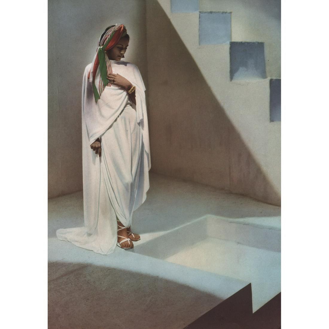GEORGE HOYNINGEN-HUENE -Woman in a White Gown: No Reserve! Artist: GEORGE HOYNINGEN-HUENE Print Title: Woman in a White Medium: Color Sheet-fed Gravure Printing Date: 1930's Printed in France Image Size approx: 11 x 8 inches George Hoyningen-Huene
