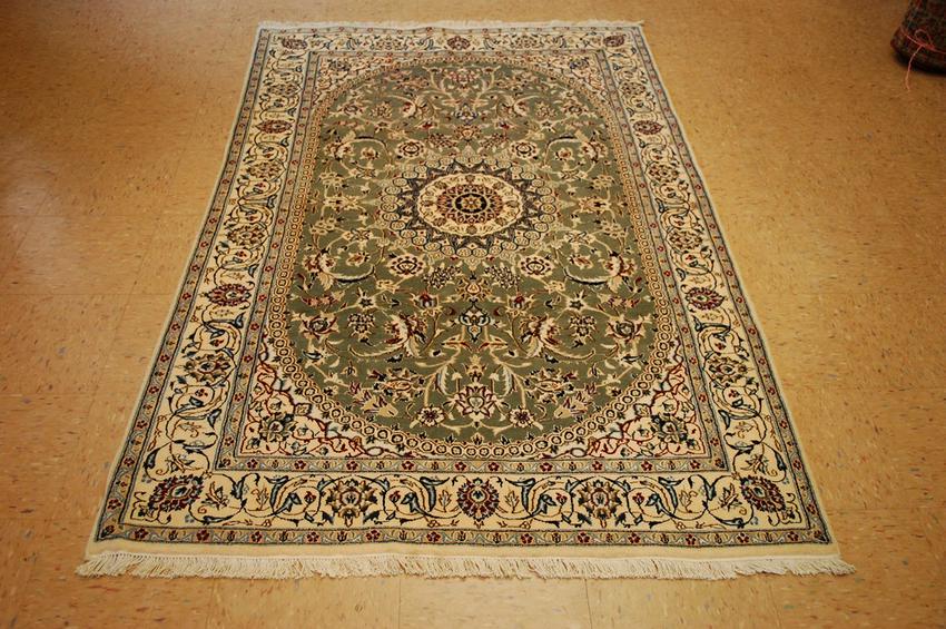 c1970s NEVER USED FINE RARE GREEN I SFAHAN RUG 4.3x7 (1 of 12)