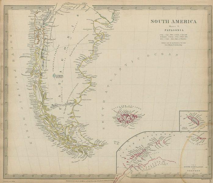 PATAGONIA Argentina Chile Tierra del Fuego Falklands: TITLE/CONTENT OF MAP: 'SOUTH AMERICA, SHEET V., PATAGONIA; inset South Georgia, South Shetlands and Orkneys' The top image on the right hand side shows the entire map. To view a close up of the map sh