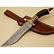 Damascus steel knife, with leather sheath, horn and