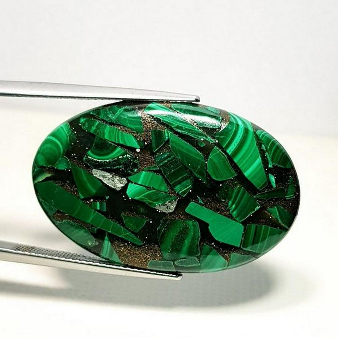 32.54 ct Natural Copper Malachite: No Reserve! Title: 32.54 ct Natural Copper Malachite Color/Clarity: Opaque Carat Weight: 32.54 Size/Dimensions: 34.00 x 27.70 x 4.90 Additional Information: Oval - USA/Egypt Shipping: Domestic: Flat-