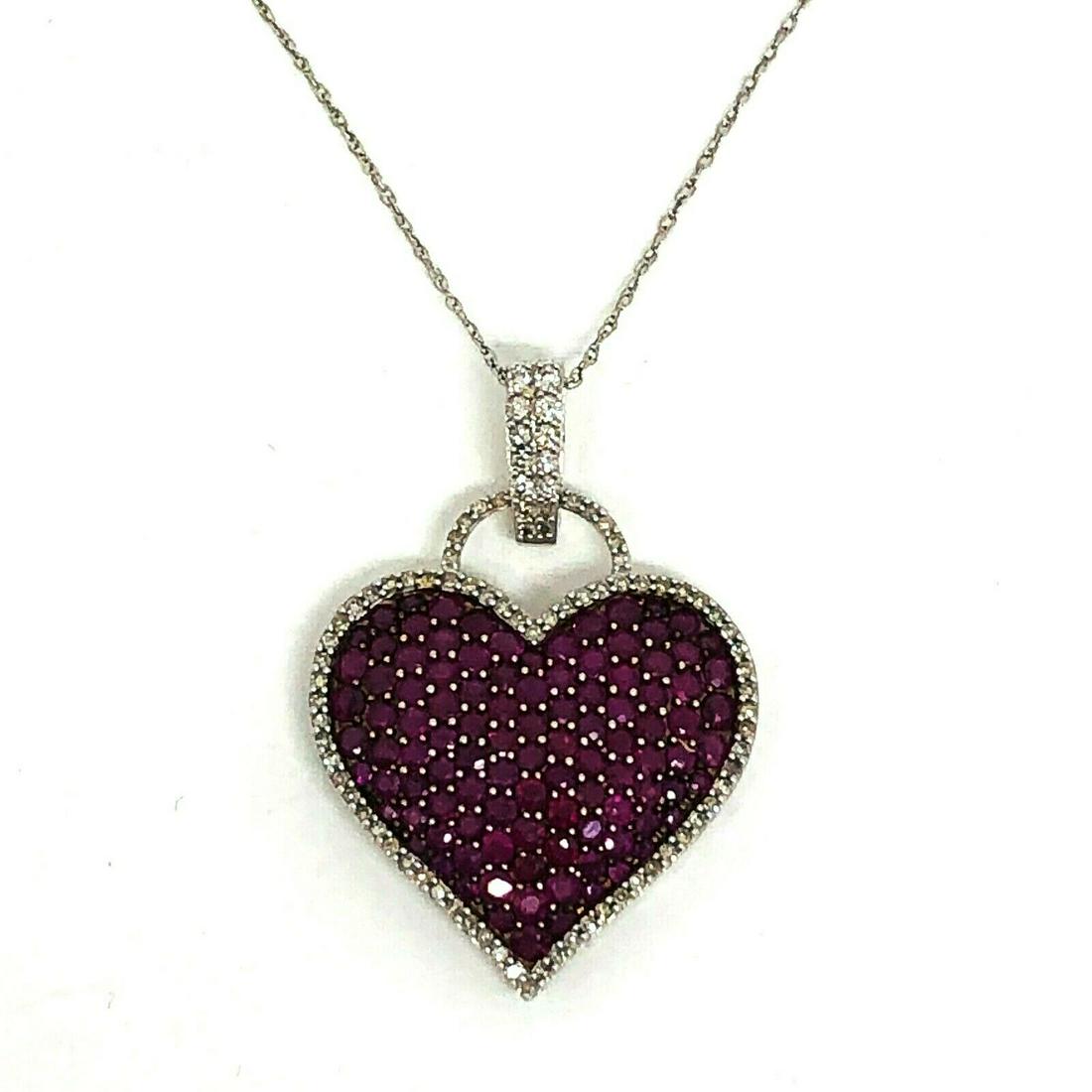 Modern 5ct Ruby Diamond Heart Pendant 14K White Gold (1 of 8)