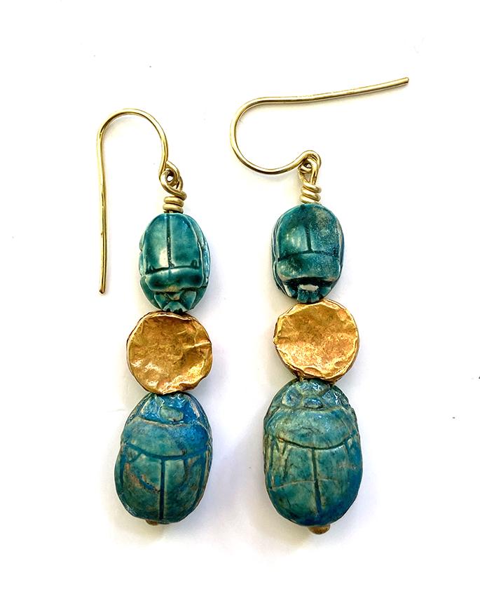 Egyptian Faience Scarabs and Gold Earrings (1 of 3)