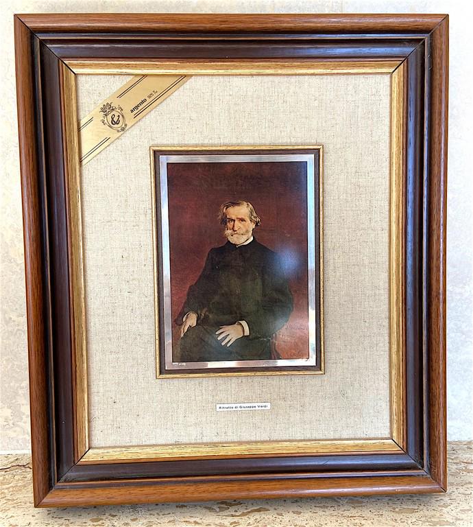 Catraro Goffredo etched art with .925 Sterling Silver: This is a 14 1/2" x 12 1/2 " framed .925 sterling SILVER etched art entitled RITRATTO DI GIUSEPPE VERDI. The actual etching measures approx. 6Â”X4Â”. It is from artist Catraro Goffredo Â“SERI