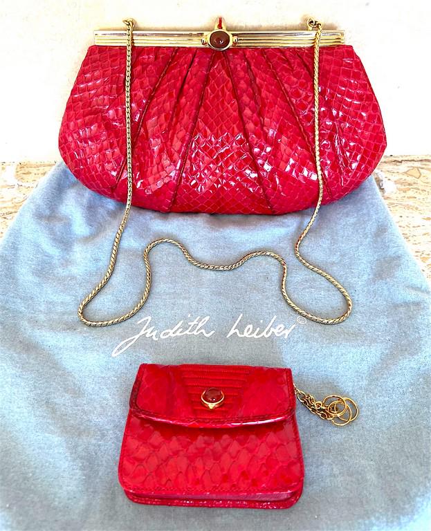 Vintage Judith Leiber Red Python Snakeskin Shoulder Bag: Condition: Very good, minimal wear. Reserve: $100.00 Shipping: Domestic: Flat-rate of $30.00 to anywhere within the contiguous U.S. International: Foreign shipping rates are determined by destination.