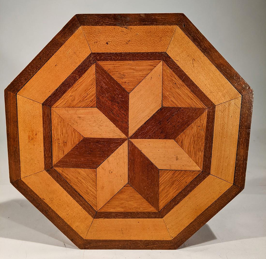 Octagonal Inlayed Pedestal / Large Coaster: Title: Octagonal Inlayed Pedestal / Large Coaster Date: Late 19th Century Dimension: 1 1/4" H x 9 1/2" W x 9 1/2" D Provenance/Additional Info: Octagonal inlayed pedestal / large coaster with inlayed