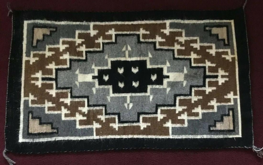 Native American Navajo Two Grey Hills Design Rug New: For sale is a lovely Native American Navajo New Mexico two grey hills design rug. The rug is in very good condition it is approximately 37” long 21 1/2” wide I will be selling 7 Navajo southwest r