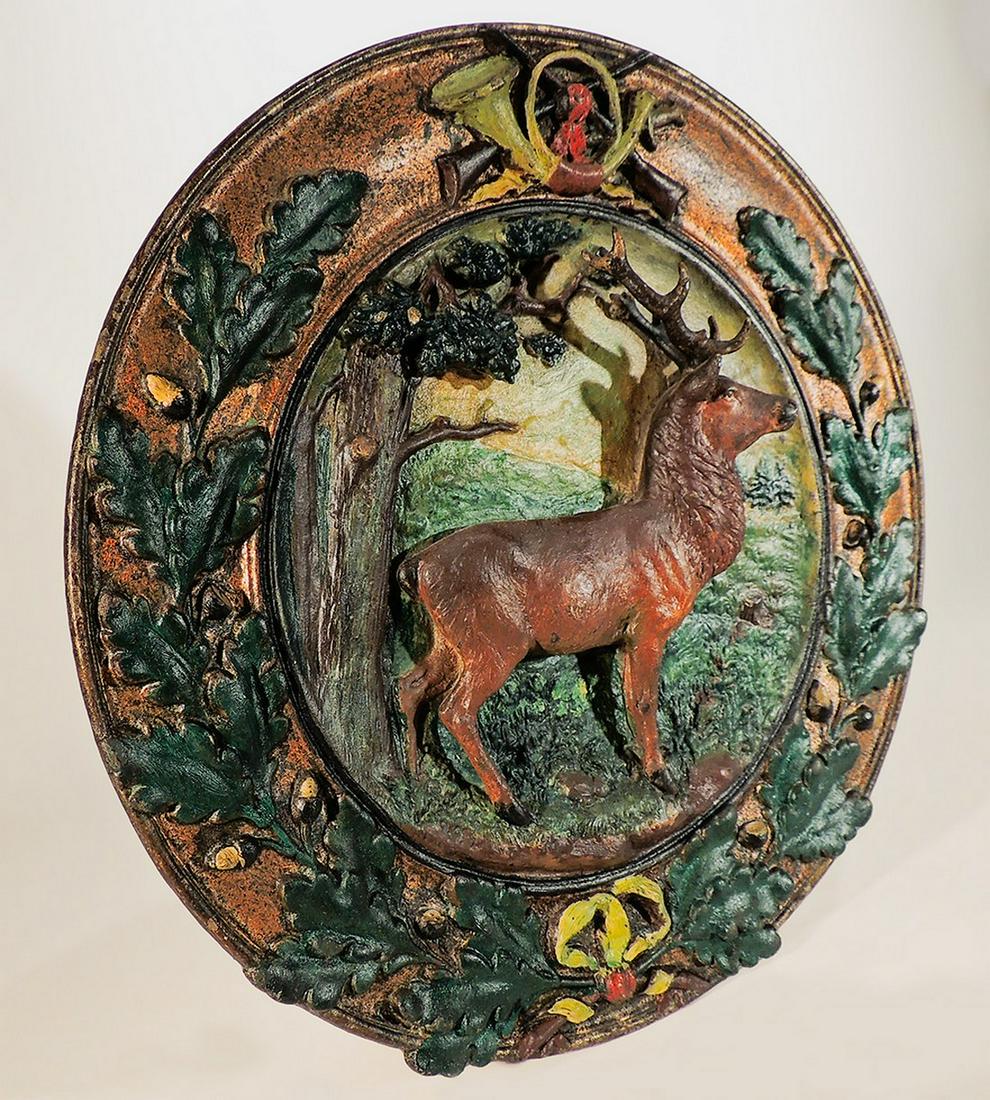 Circular Hunting Metal Plaque Signed Geschutzt (1 of 7)