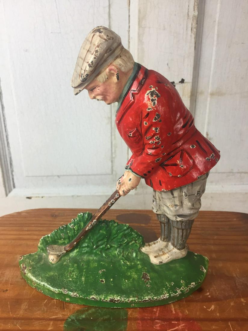 Antique Hubley Putting Golfer Cast Iron Doorstop Wow! (1 of 6)