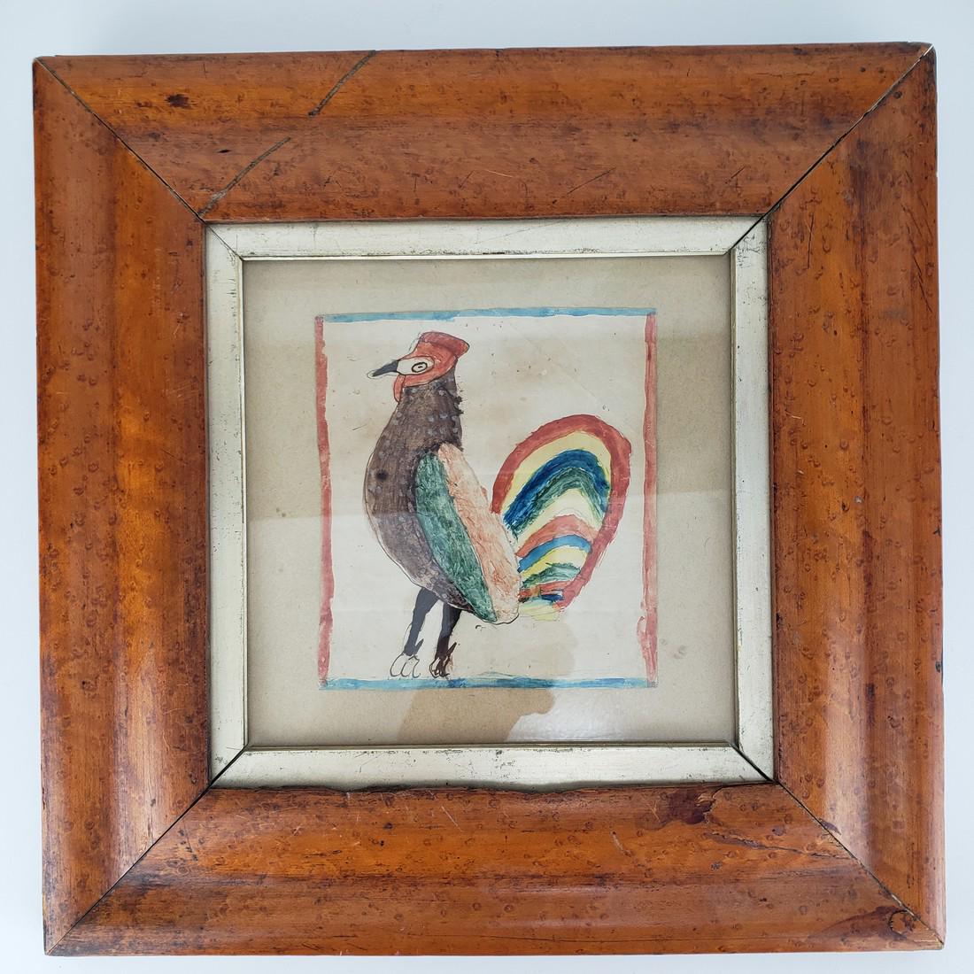 American Pen and Ink Chicken / Rooster in Maple Frame (1 of 7)