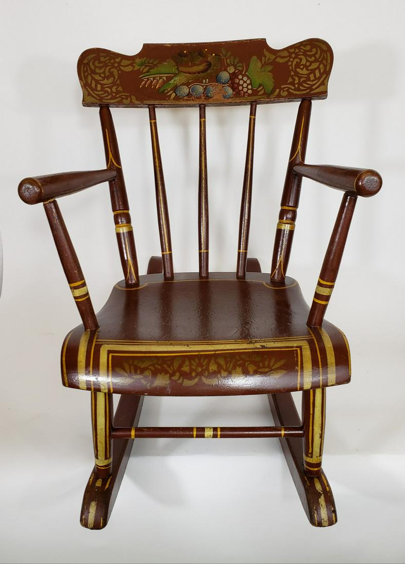 Pa Decorated Plank Bottom Childs Rocker Ca 1860-1880 (1 of 6)