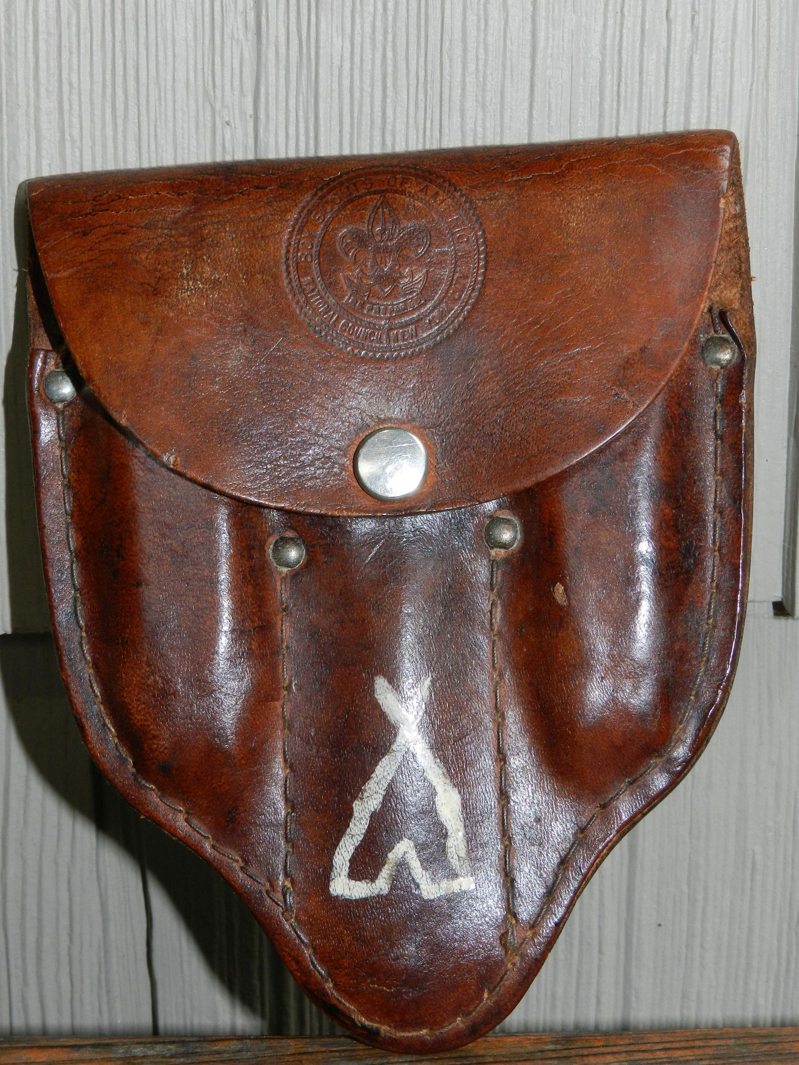 Boy Scout Cutlery Kit: This is an authentic Boy Scout cutlery kit manufactured by the George Schrade Knife Company, in the 1940s. The knife, fork and spoon are all in good usable condition. The leather pouch that contains t