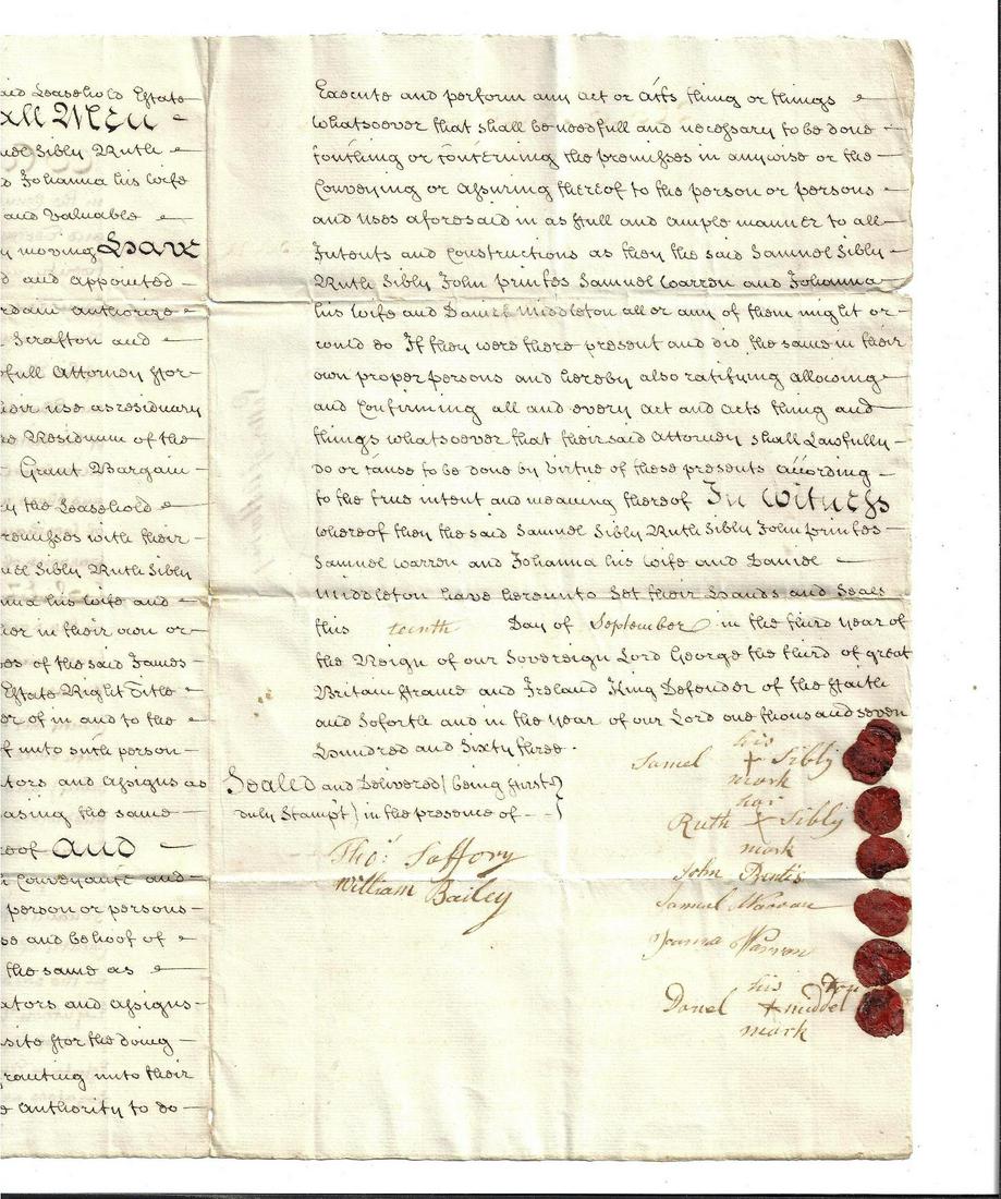 1763 English Estate Manuscript Six Red Wax Seals (1 of 2)