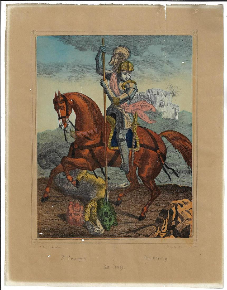 Colored Engraving Saint George Slaying Monster (1 of 1)