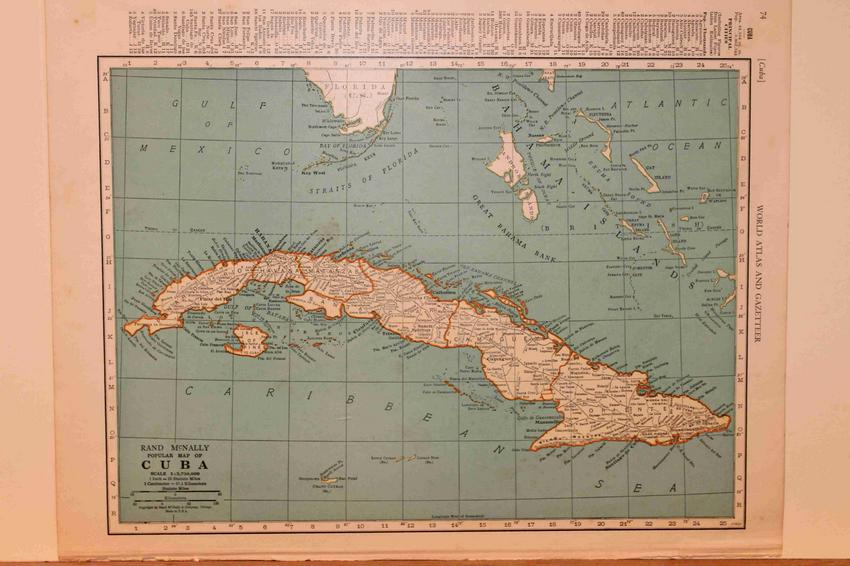 1918 Map of Cuba: Author: McNally Title: 1918 Map of Cuba Medium: Ink on Paper Dimensions: 11"X14" Map of Cuba dated 1918. Published by Rand McNally and Co. in Chicago. Part of the World Atlas and Gazeteer. Key lower l