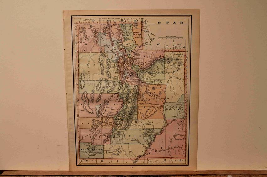 1888 Map of Utah: Author: Watson Title: 1888 Map of Utah Medium: Ink on Paper Dimensions: 11.5"X14.5" Map of Utah dated 1888. Engraved and published by Watson in Chicago. Part of the Standard Atlas of the World. Key up
