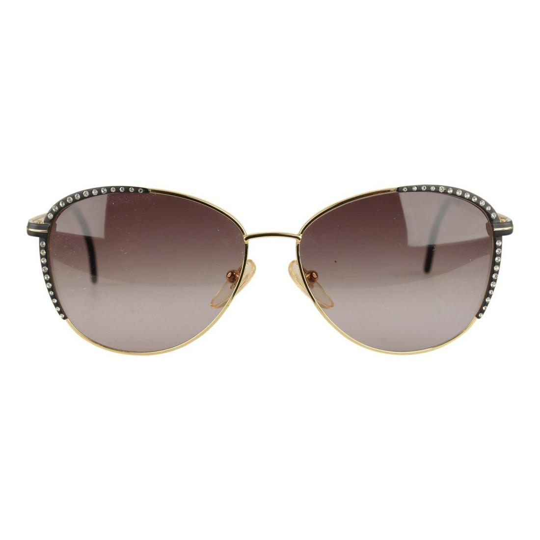 Gianni Versace Vintage Mint Sunglasses Rhinestones V13: Original Vintage RARE frame by GIANNI VERSACE. Gold metal frame with black accents on the corners and rhinestones embellishment. Mod. V.13 - Col. 20 M - 57/15.VERSACE signature on left temple. New 100