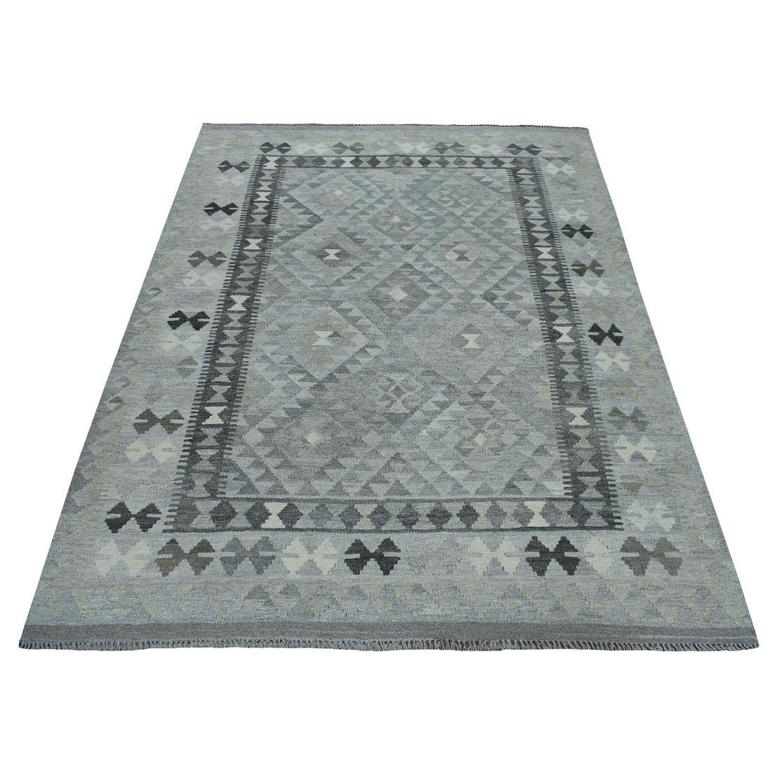 Undyed Reversible Natural Wool Afghan Kilim Hand Woven (1 of 6)