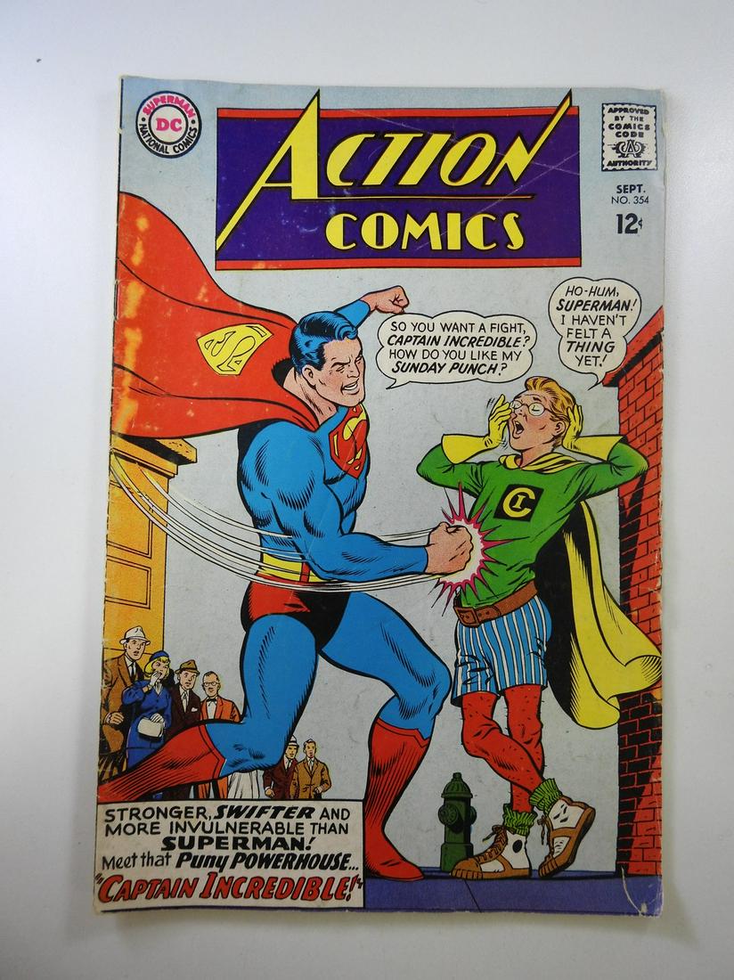 Action Comics #354: No Reserve! Action Comics #354: VG Shipping: Individual Comics: Flat-rate of $9.99 (1-8 comics) or $19.99 (9+ comics) to anywhere within the contiguous U.S. International: Foreign shipping rates are d