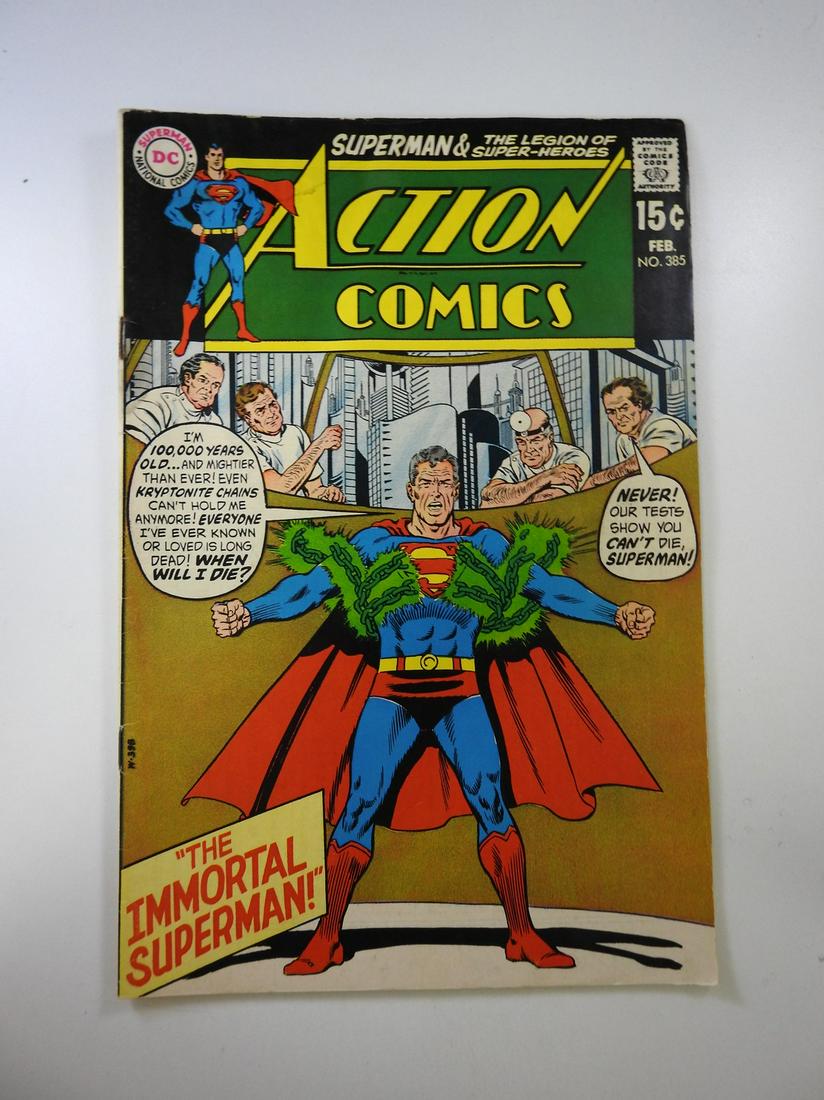 Action Comics #385: No Reserve! Action Comics #385: VG- Shipping: Individual Comics: Flat-rate of $9.99 (1-8 comics) or $19.99 (9+ comics) to anywhere within the contiguous U.S. International: Foreign shipping rates are 