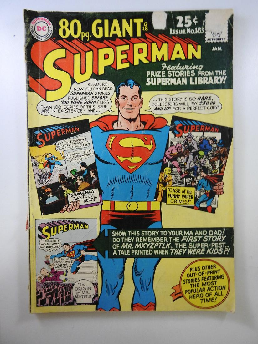 Superman #183: No Reserve! Superman #183: GD Shipping: Individual Comics: Flat-rate of $9.99 (1-8 comics) or $19.99 (9+ comics) to anywhere within the contiguous U.S. International: Foreign shipping rates are determ